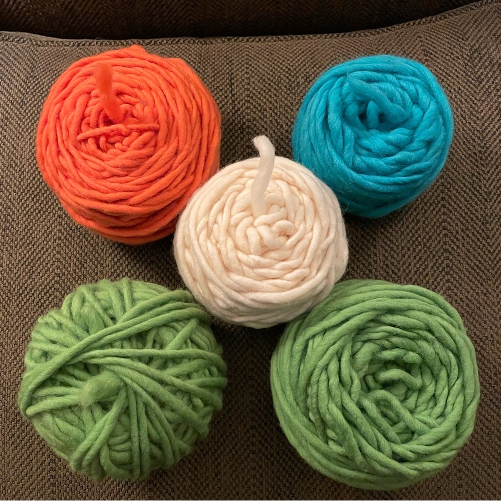 Colorful Wool Yarn 525g Bundle - Green, Orange, Blue, Cream